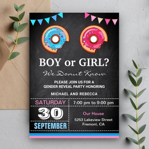 Boy or Girl Donut Gender Reveal Party Invitation