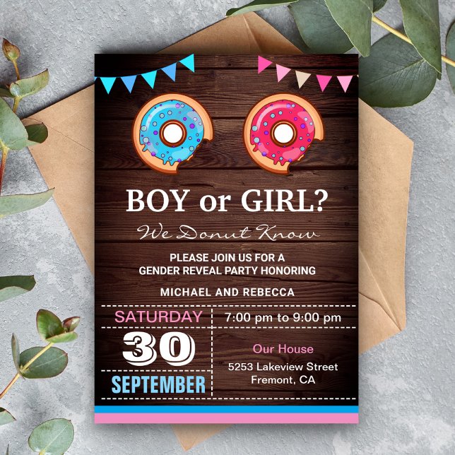 Boy or Girl Donut Gender Reveal Party Invitation (Creator Uploaded)