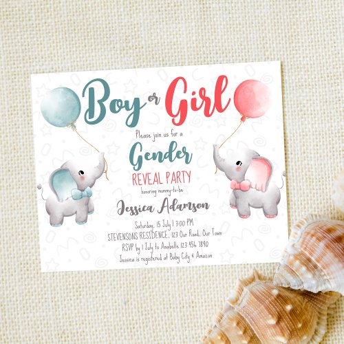 Boy or girl elephant gender reveal budget invite