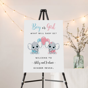 Boy or Girl Elephant Gender Reveal Welcome Sign