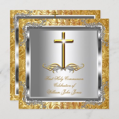 Boy or Girl First 1st Holy Communion Gold Silver 2 Invitation