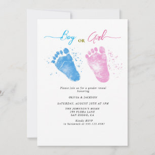Boy or Girl footprints Gender Reveal Party Invitation