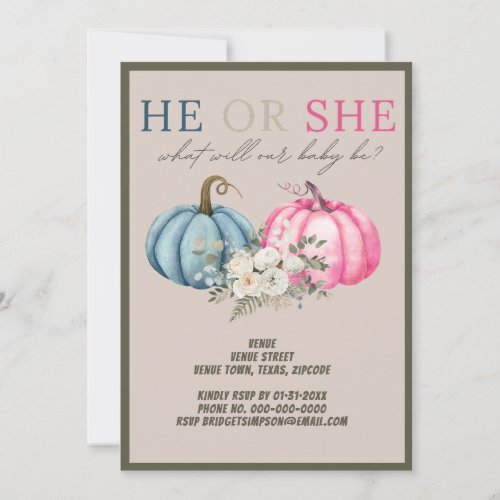 boy or girl gender little pumpkin reveal party  invitation