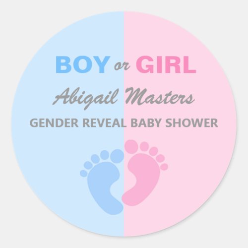 Boy or Girl Gender Reveal Baby Shower Baby Feet Classic Round Sticker