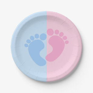 Boy or Girl Gender Reveal Baby Shower Baby Feet Pa Paper Plates