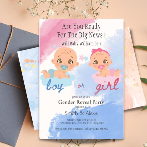 Boy or girl gender reveal baby shower invitation