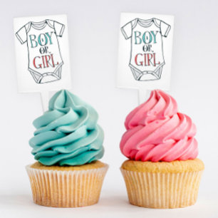 Boy or Girl Gender Reveal Cupcake Cake Topper