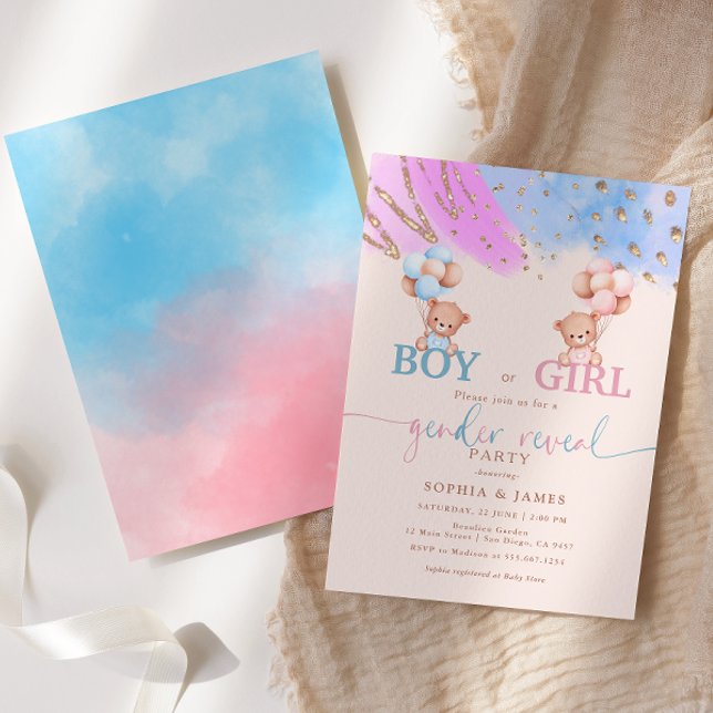 Boy or Girl Gender Reveal Party Blue and Pink Invitation (Creator Uploaded)