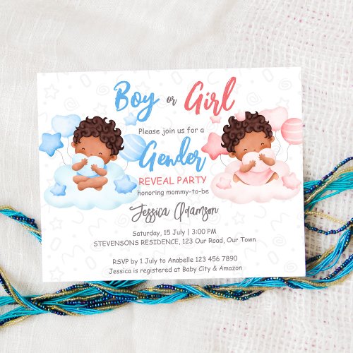 Boy or girl gender reveal party budget invitation