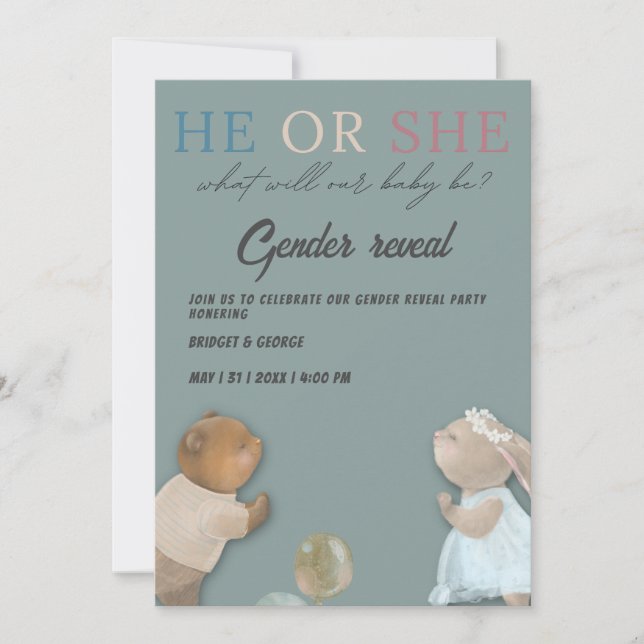 boy or girl gender reveal party  invitation (Front)