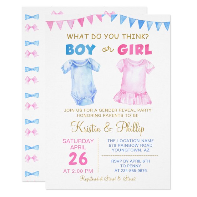 Boy Or Girl Gender Reveal Pink Blue Baby Shower Invitation