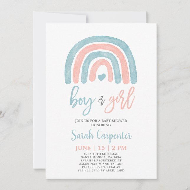 Boy or Girl Gender Reveal rainbow shower Invitation (Front)