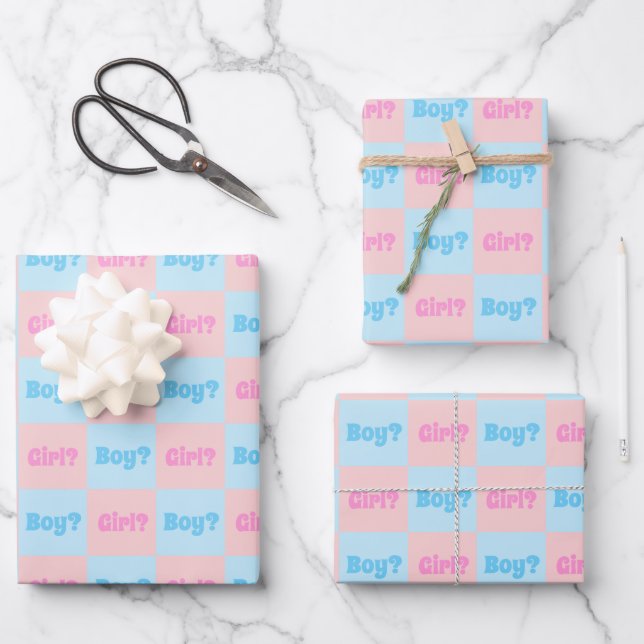 Boy or Girl Gender Reveal Wrapping Paper Sheets (Front)
