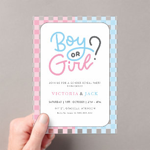 Boy or Girl Gingham Classic gender reveal Acrylic Invitations