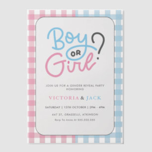 Boy or Girl Gingham Classic gender reveal Vellum Invitations