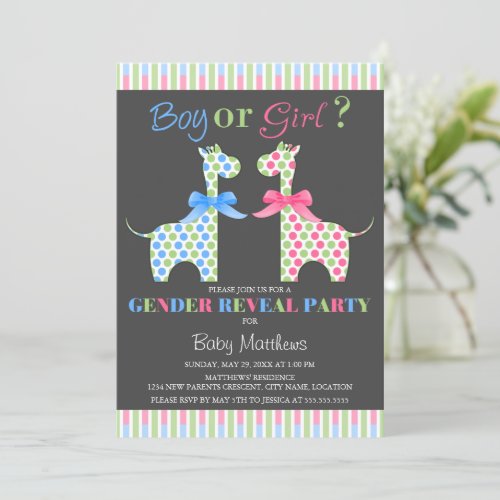 Boy or Girl Giraffe Gender Reveal Party Card