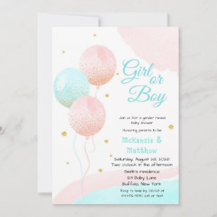 Boy or Girl Glitter Balloons Baby Gender Reveal Invitation
