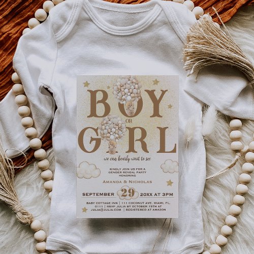 Boy or Girl Gold Glitter Boho Gender Reveal  Invitation
