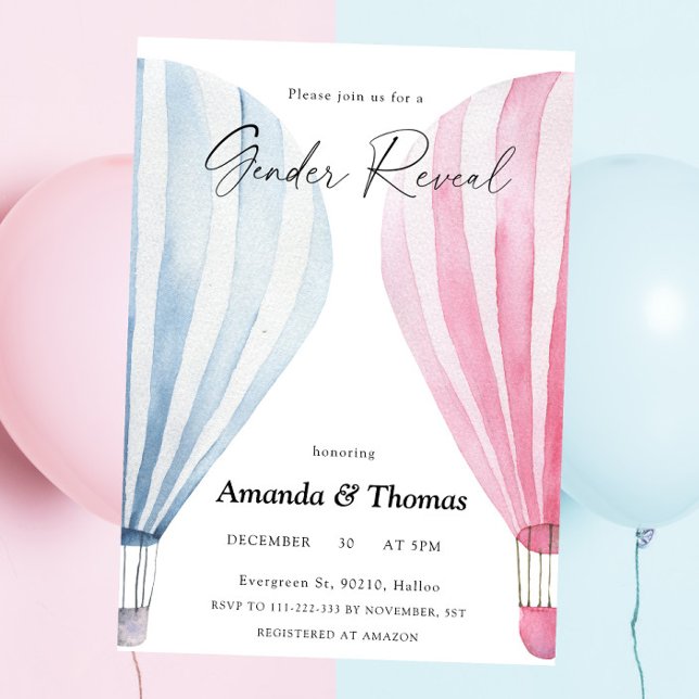 Boy or girl - Hot air balloons - gender reveal Invitation (Creator Uploaded)