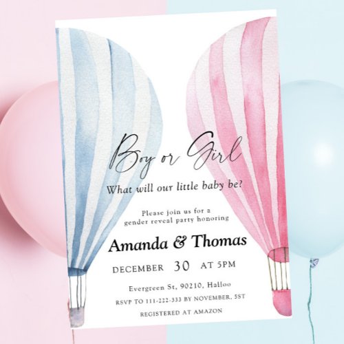 Boy or girl _ Hot air balloons _ gender reveal Invitation