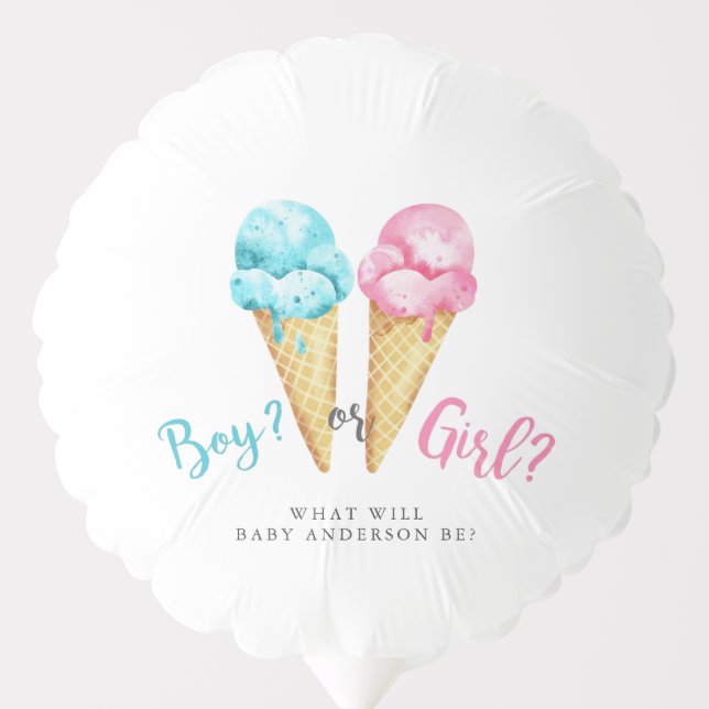 Boy or Girl Ice Cream Theme Gender Reveal Party Balloon (Front)
