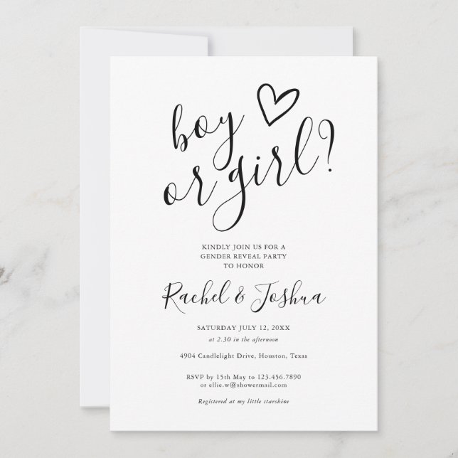 Boy Or Girl Love Heart Gender Reveal Party Invitation (Front)