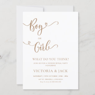 Boy or Girl Minimalist Beige Gender Reveal Party Invitation