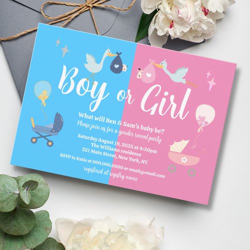 Boy or Girl Modern Blue Pink Gender Reveal Party Invitation