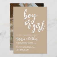 Boy or Girl Neutral Tan Gender Reveal Invitation