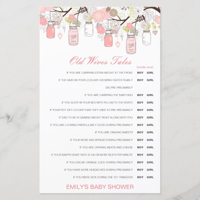 Boy or Girl Old Wives Tale Baby Shower with Answer (Front)