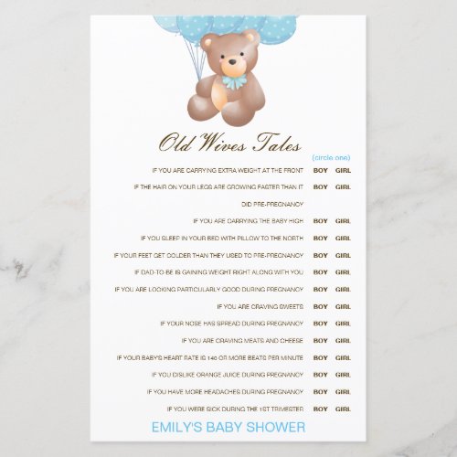 Boy or Girl Old Wives Tale Baby Shower with Answer
