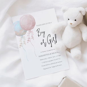 Boy or Girl Pink and Blue Balloon Gender Reveal Invitation