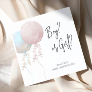 Boy Or Girl Pink and Blue Balloon Gender Reveal Napkins