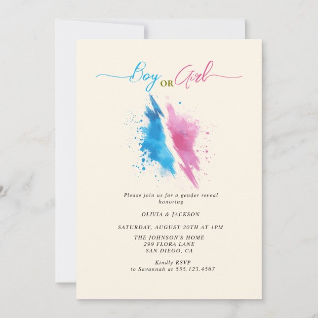 Boy or Girl pink and blue colour Gender Reveal  Invitation (Front)