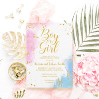 Boy or girl pink and blue gold gender reveal