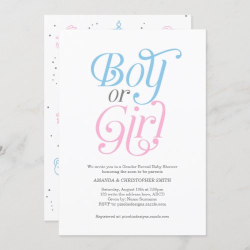 Boy or Girl Pink and Blue Modern Gender Reveal Invitation