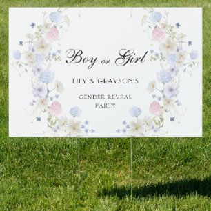 Boy or Girl Pink Blue Flower Gender Reveal Sign