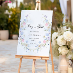 Boy or Girl Pink Blue Flower Gender Reveal Welcome Foam Board