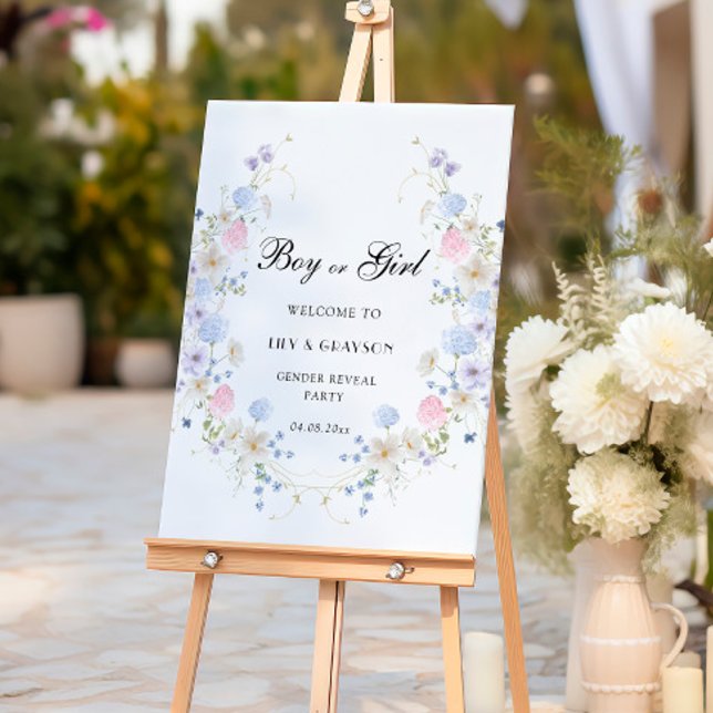 Boy or Girl Pink Blue Flower Gender Reveal Welcome Foam Board (Creator Uploaded)