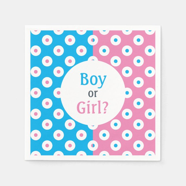 Boy or Girl? Pink & Blue Polka-Dot Gender Reveal Napkins (Front)