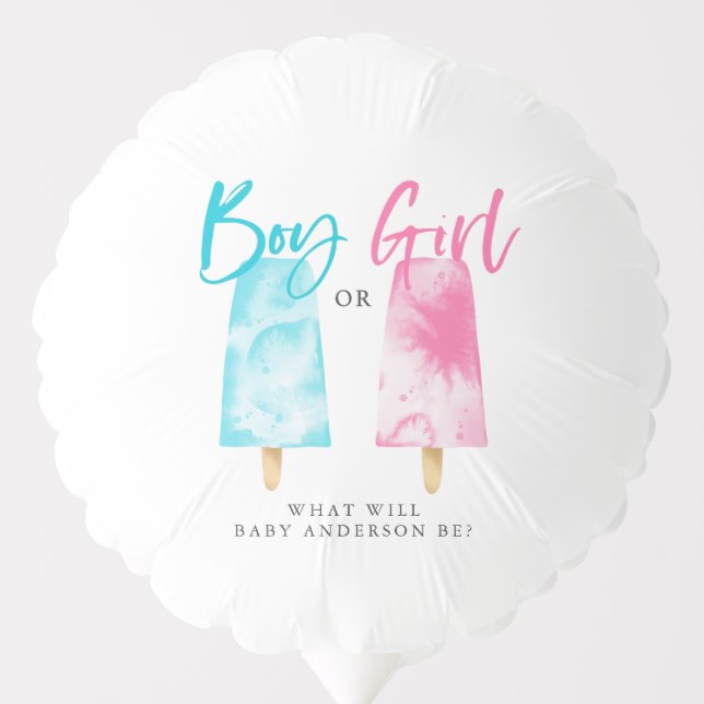 Boy or Girl Popsicle Theme Gender Reveal Party Balloon (Front)