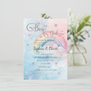 Boy Or Girl Rainbow Watercolor Reveal Invitation