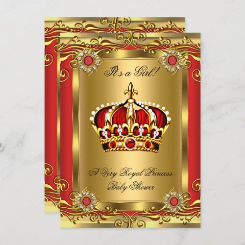 Boy or Girl Royal Baby Shower Regal Red Gold 2 Invitation