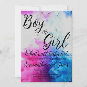 Boy or Girl Smoke Themed Baby Gender Reveal Party Invitation