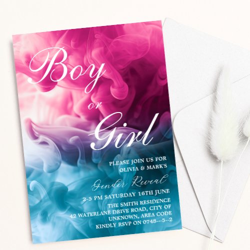 Boy or Girl Smoke Themed Baby Gender Reveal Party Invitation