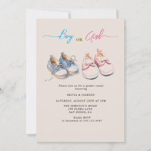 Boy or Girl sneakers Beige Gender Reveal Party  Invitation