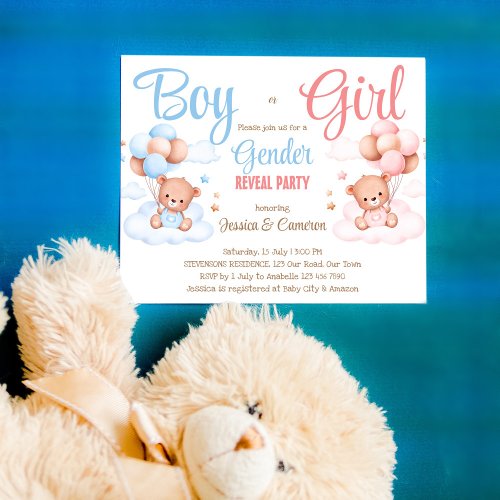Boy or girl teddy bear gender reveal budget invite