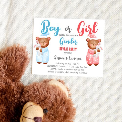 Boy or girl teddy bear gender reveal budget invite