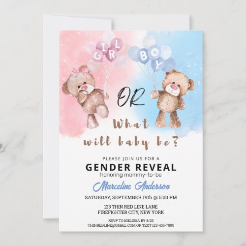 Boy or Girl Teddy Bear Gender Reveal invitations