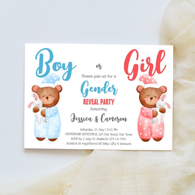 Boy or girl teddy bear gender reveal invite (Creator Uploaded)